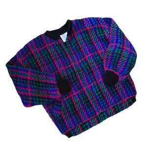 Vintage Handmade Wool Blend Sweater Bomber Jacket